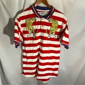 Reason Men's Tiger Bay Striped Polo Red/White Size Large Embroidered